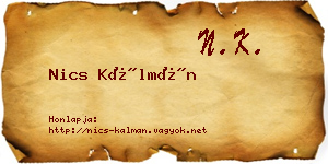 Nics Kálmán névjegykártya